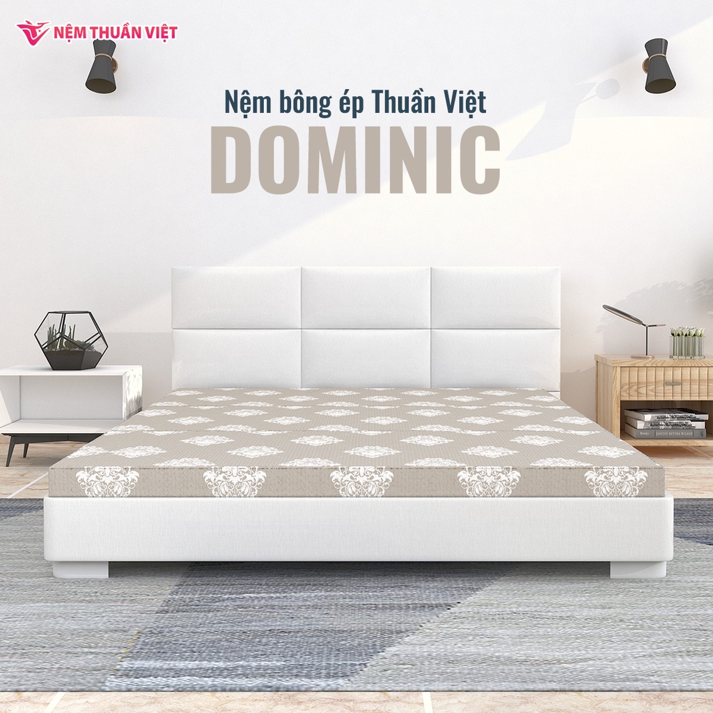 (1m2x2mx10cm) Nệm Bông Ép Gấp 3 Thuần Việt Dominic Cao Cấp, Thoáng Mát, Kháng Khuẩn, Nâng Đỡ Cơ Thể