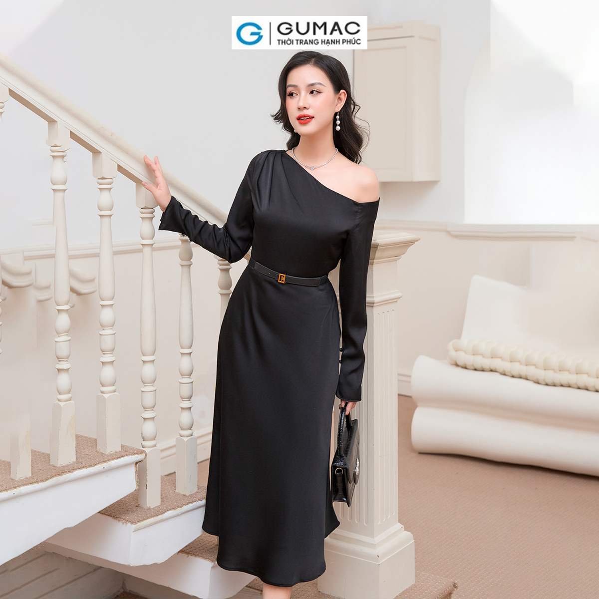 Đầm kiểu lệch vai thời trang GUMAC DD10053