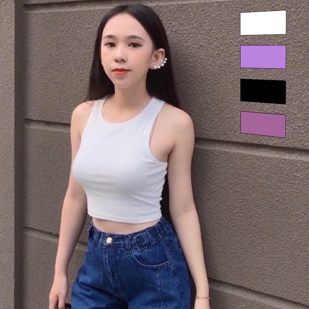 Áo 3 Lỗ Nữ Basic Croptop Ngang Eo Thun Gân Vải Dày