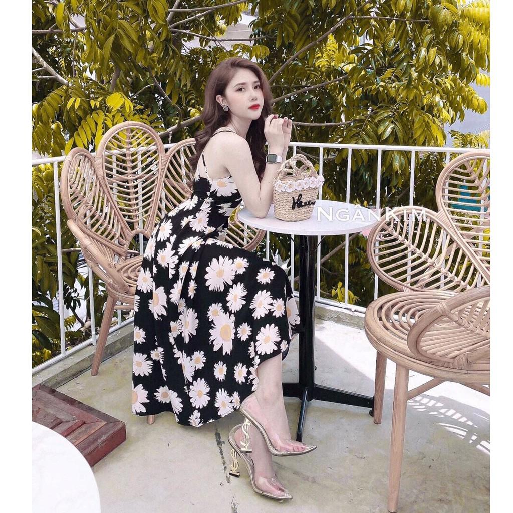 Đầm maxi 2s hoa cúc kèm mút sang chảnh + Ảnh thật