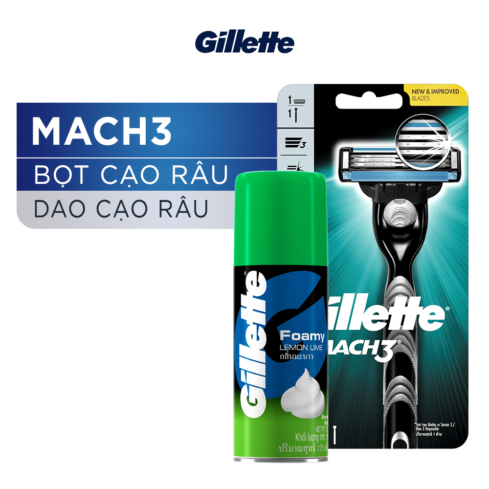 Dao Cạo Râu Gillette Mach 3 Classic Và Bọt Cạo Râu Gillette Hương Chanh Chai 175G