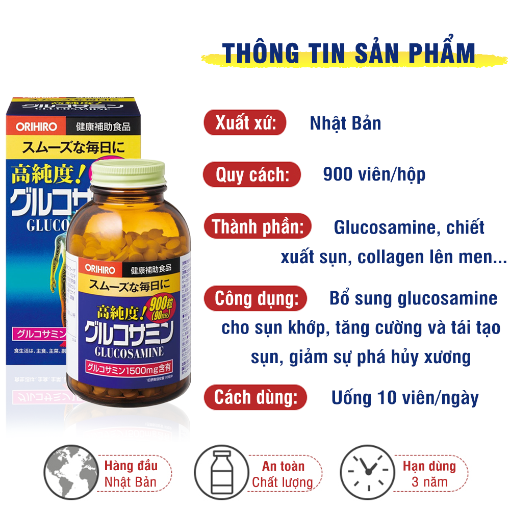 Viên uống bổ xương khớp Glucosamine Orihiro 900 viên tăng cường tái tạo sụn khớp bổ sung vitamin và khoáng chất cho cơ thể JN-OR-GLU01