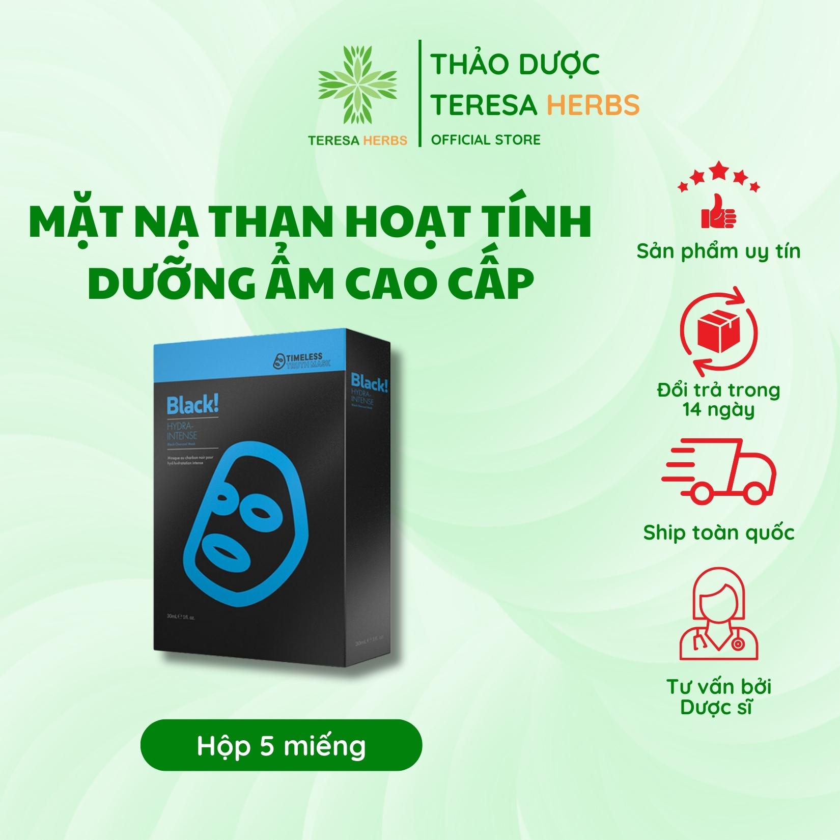 Mặt nạ Than hoạt tính Cấp ẩm Timeless Truth Mask Hydra Intense Hộp 5 miếng