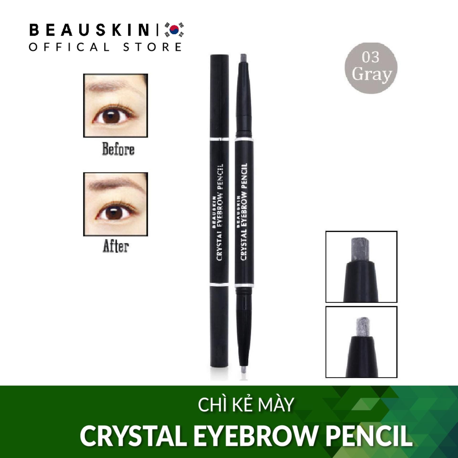 Chì kẻ mày 2 đầu không lem, không trôi Beauskin Eyebrow Crystal Eyebrow Pencil #03 Màu Khói - Hàn Quốc Chính Hãng