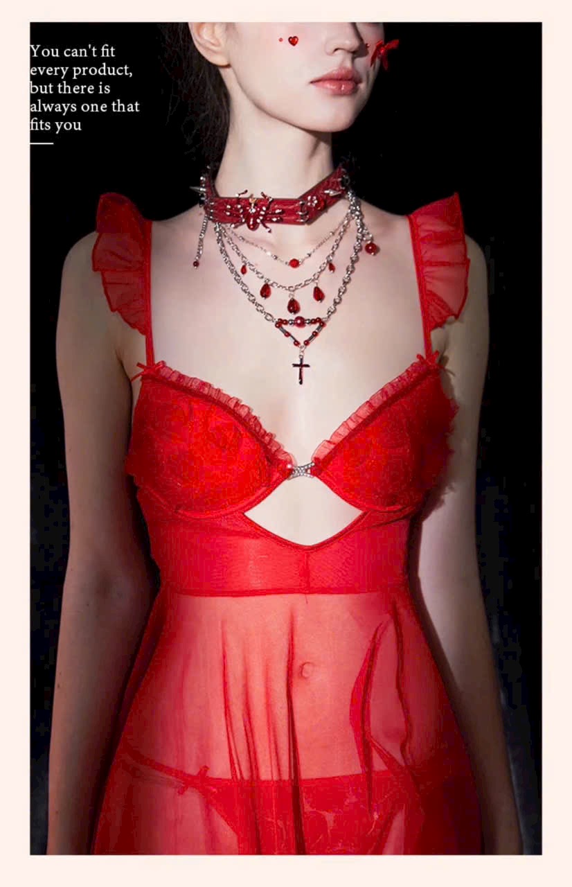 Váy Ngủ D57 Ren Lưới Xuyên Thấu Có Gọng Có Mút Kèm Chip Xinh Xắn