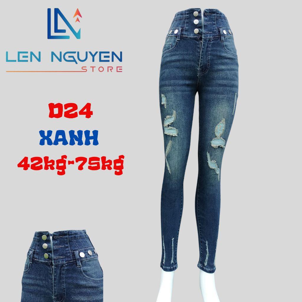 D24_Quần jean nữ, dài, lưng cao, quần bò nữ dáng ôm, quần rin nữ có big size, cho 42kg đến 75kg,LEN NGUYEN STORE - Xanh Nhạt