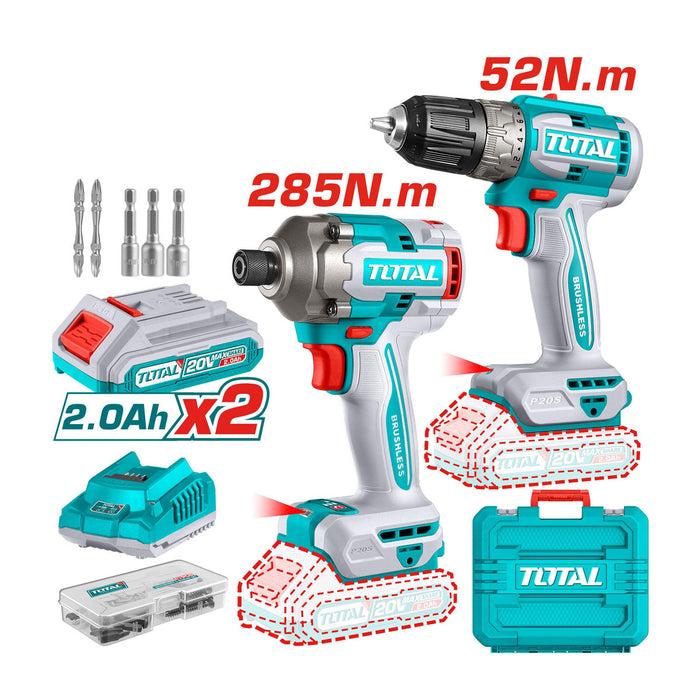 BỘ COMBO MÁY KHOAN TDLI204531 &amp; MÁY SIẾT VÍT TIRLI2028 KHÔNG CHỔI THAN DÙNG PIN 20V TOTAL TCKLI20272 - HÀNG CHÍNH HÃNG
