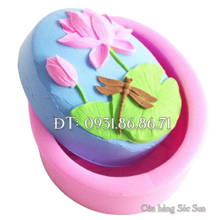 Khuôn silicon hoa sen cành hình Oval loại 9 cm - Mã số 1564