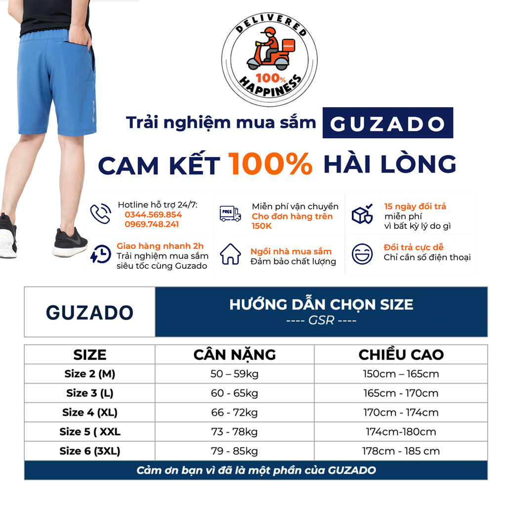 Quần short nam GUZADO, Chất vải gió mềm, Co giãn Cực Tốt, Vận Động Thể Dục Thể Thao Thoải Mái GSR02