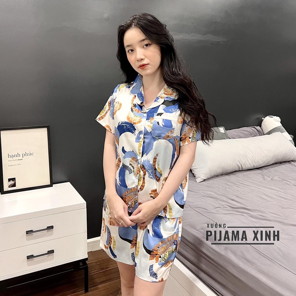 Đồ Ngủ Nữ Bộ Pijama Đùi Họa Tiết Hoa Đẹp Chất Lụa Cao Cấp Thoáng Mềm, Thấm Hút Co Giãn Nhẹ