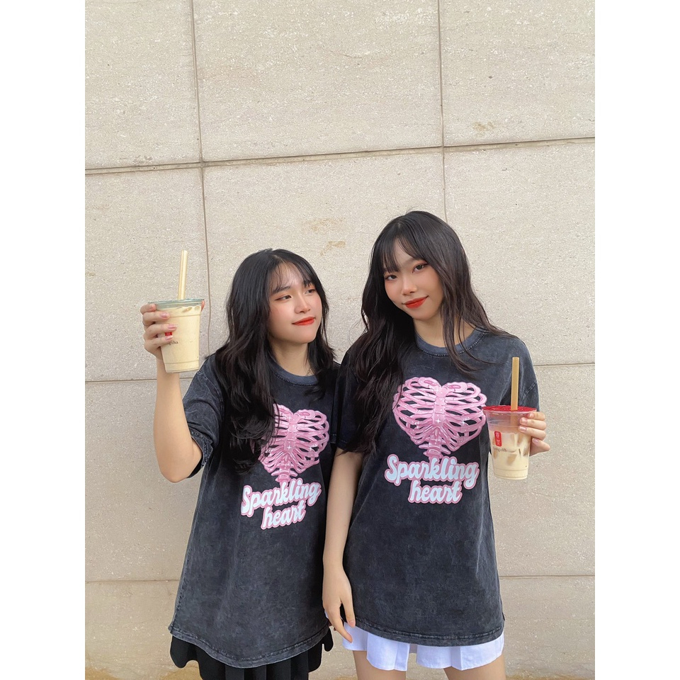 Áo Phông Tay Lỡ In Hình Xương Sparklink Heart Cực Chất Cá Tính