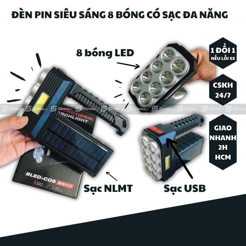 Đèn pin siêu sáng 8 bóng sạc đa năng thích hợp dã ngoại cắm trại