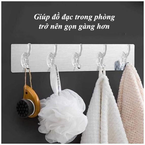 Móc dán tường, thanh 6 móc treo đồ dán tường nhà tắm nhà bếp siêu dính siêu chịu lực