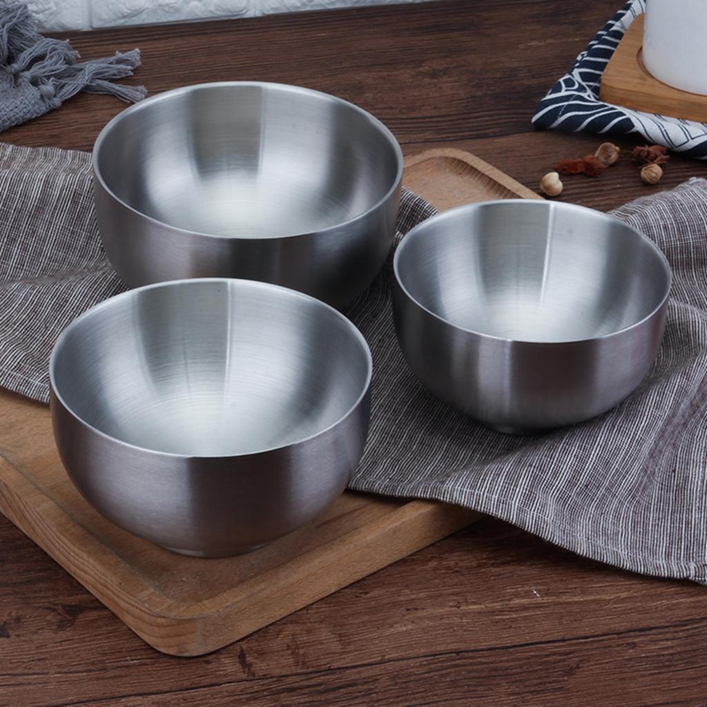 2x Insulated Bowls Soup Rice Dish Serving Bowl Set Stainless Steel 5-inch