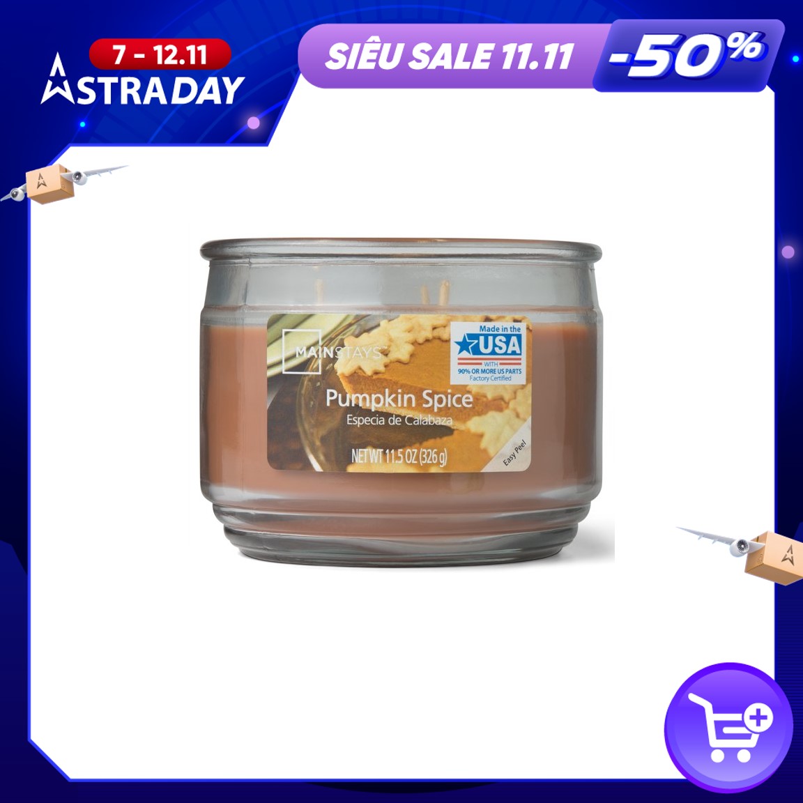 NẾN HŨ THƠM 3 NGÒI MAINSTAYS PUMPKIN SPICE 326GR