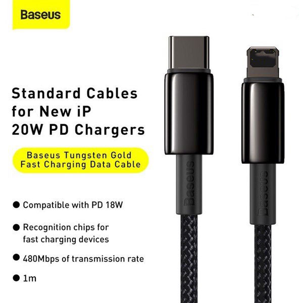 Cáp sạc nhanh, siêu bền C to IP 20W Baseus Tungsten Gold dùng cho iPhone 12/ iP11 Series/ iPXS Max (20W, Fast Charging & Data Cable)- Hàng chính hãng