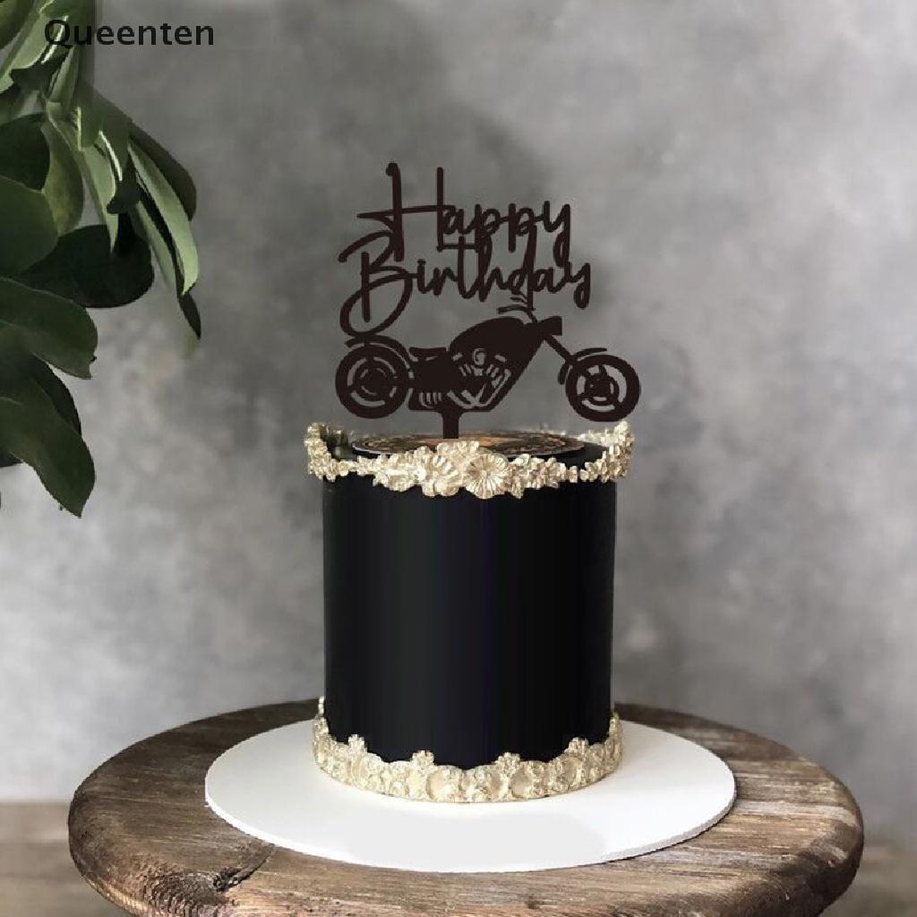 Queenten Car Motorcycle Happy Birthday Cake Topper Acrylic Gold Motorbike Cupcake Topper QT