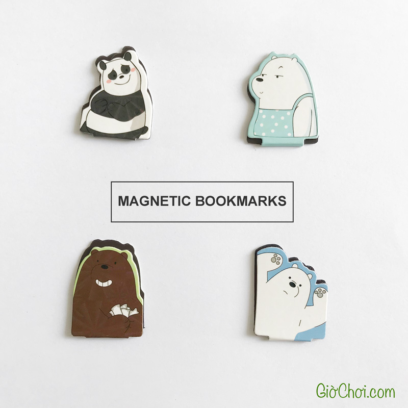 Bộ 4 Bookmark nam châm kẹp sách hình 3 chú gấu We Bare Bears