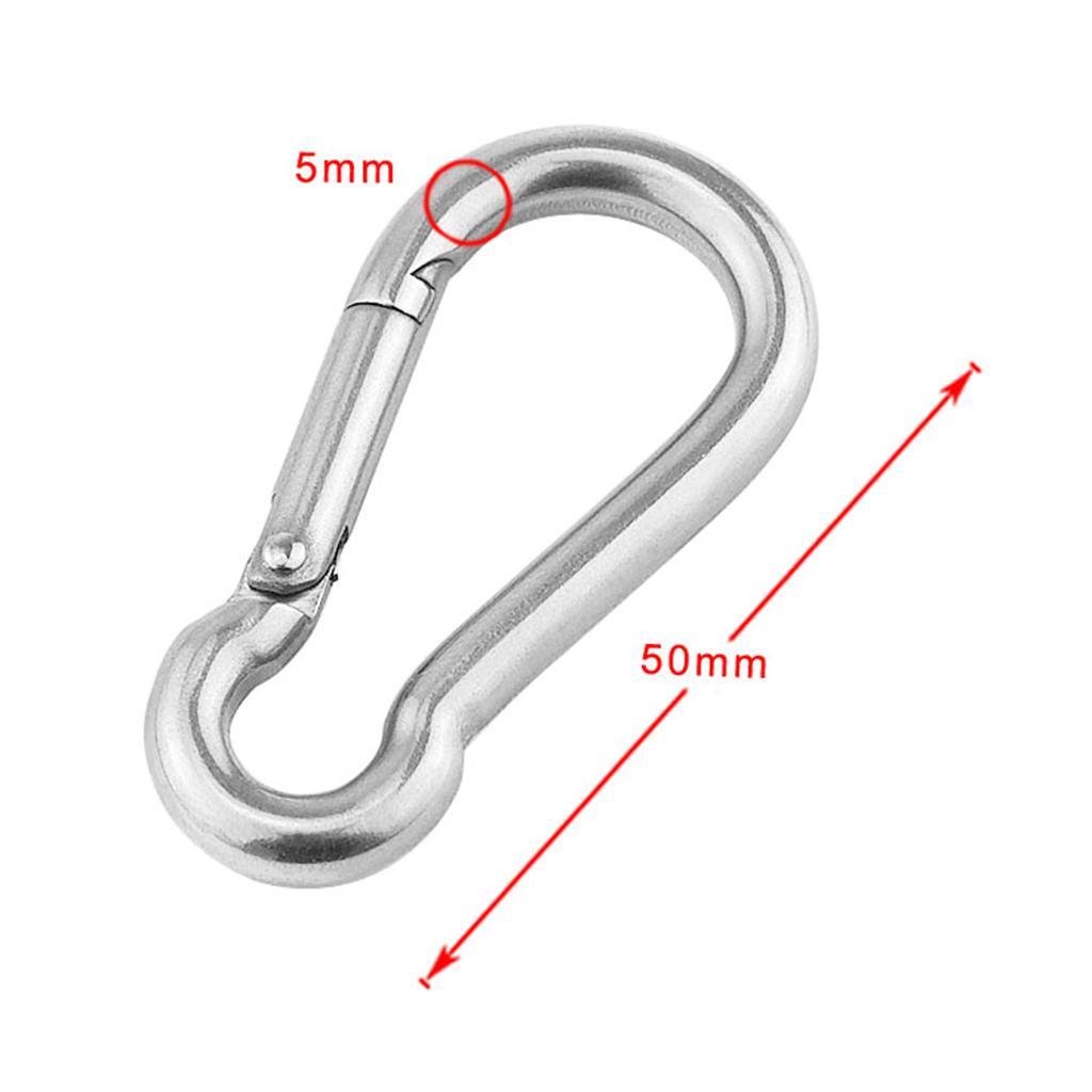 5Pcs 304 Stainless Steel Spring Snap Carabiner Quickdraw Keychain 5mm X 50mm