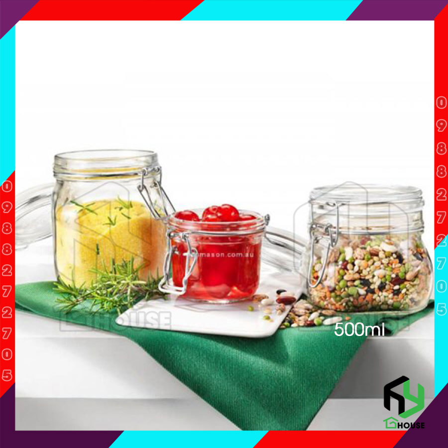 ITALY-Hũ thủy tinh nắp cài FIDO - Bormioli Rocco - 500ml - Siêu kín hơi - Glass jar with airtight lid