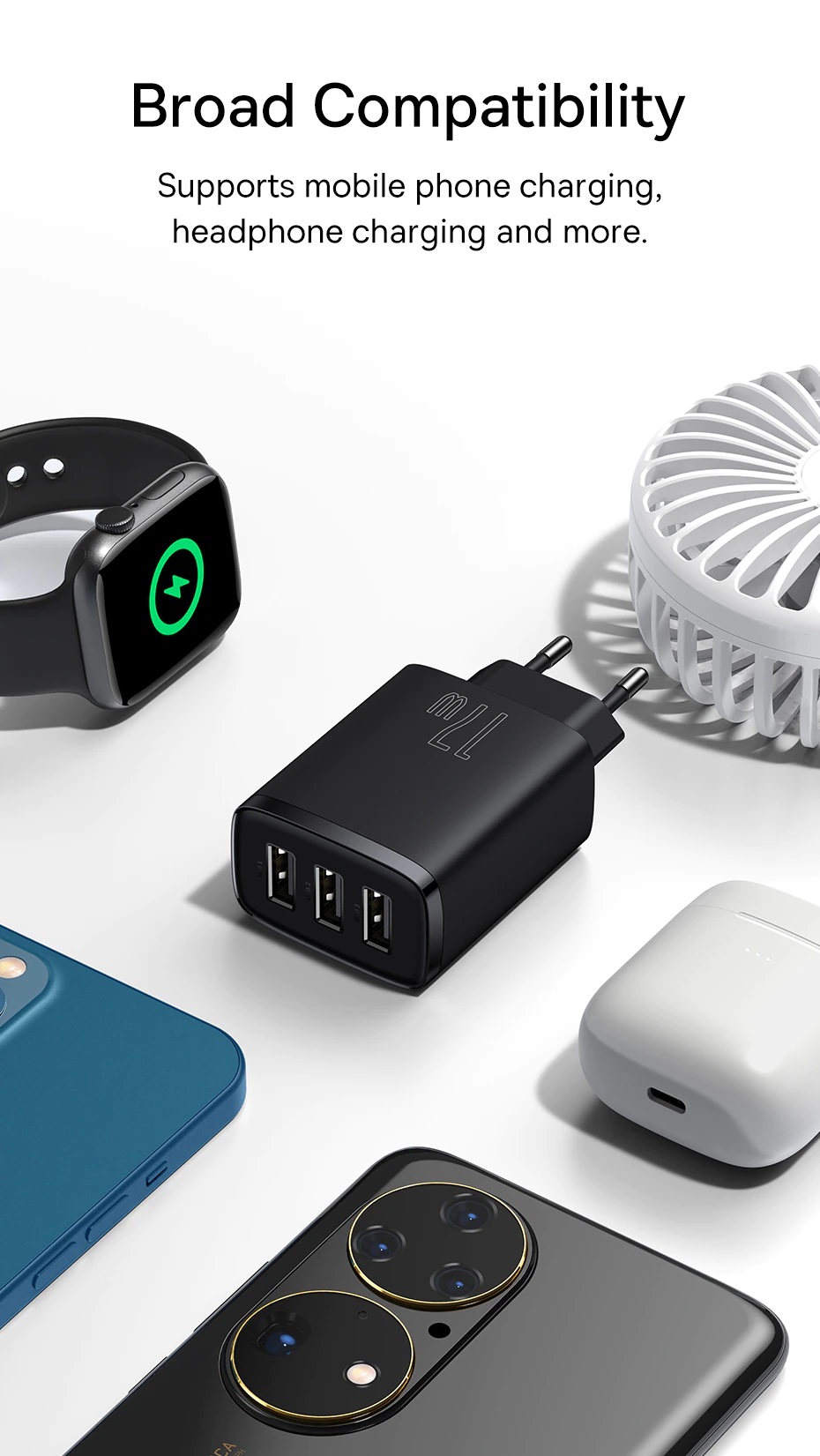 Củ Sạc Đa Năng 3 cổng USB CCXJ Baseus Compact Charger 17W (nhỏ gọn, an toàn, 17W)- Hàng chính hãng