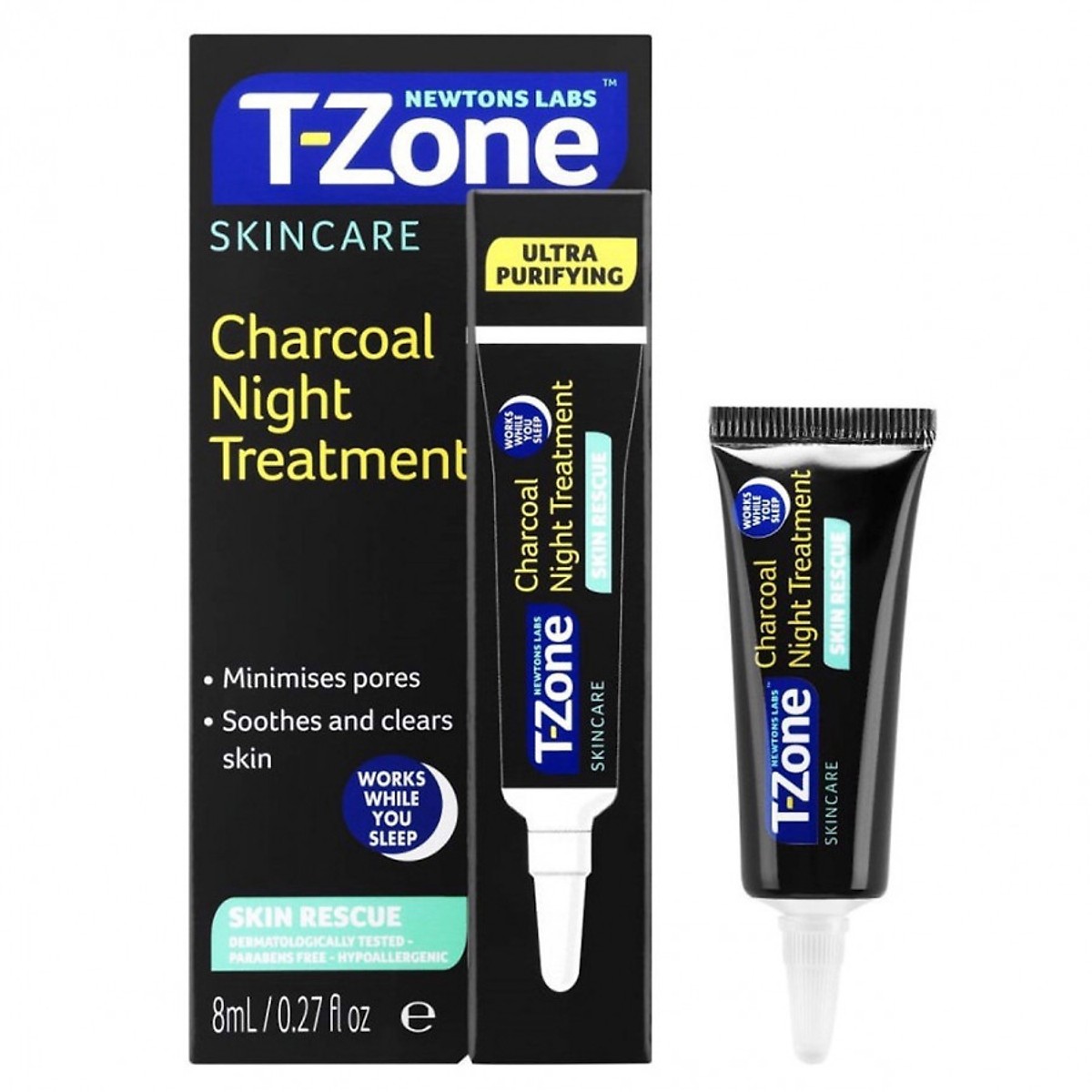 Gel Làm Dịu Da Mụn, Chống Thâm, Se Lỗ Chân Lông T-Zone Charcoal Night Treatment 8ml [ Được Mask 3W Clinic ]