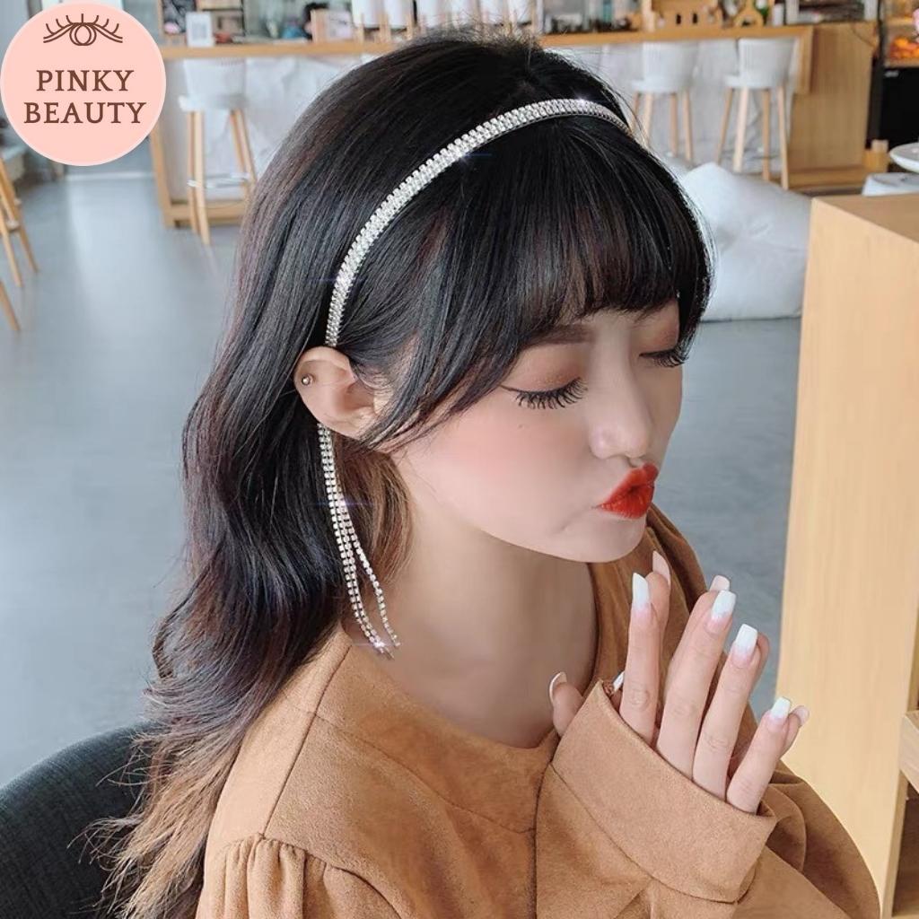 Băng Đô Đính Đá Phối Tua Rua Bờm Cài Tóc Phong Cách Hàn Quốc Thời Trang Pinky Beauty Xinh Xắn Cá Tính Sang Trọng