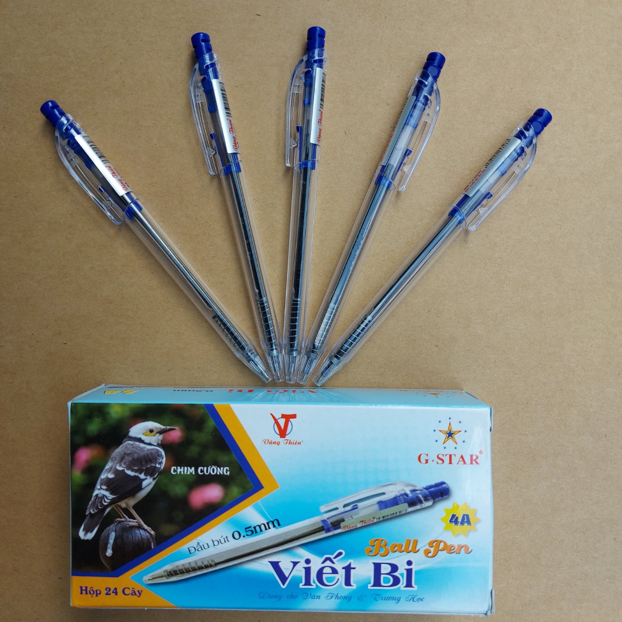 Hộp 24 Cây Viết Bi Bấm G-Star 4A Ngòi 0.5mm Mực Xanh