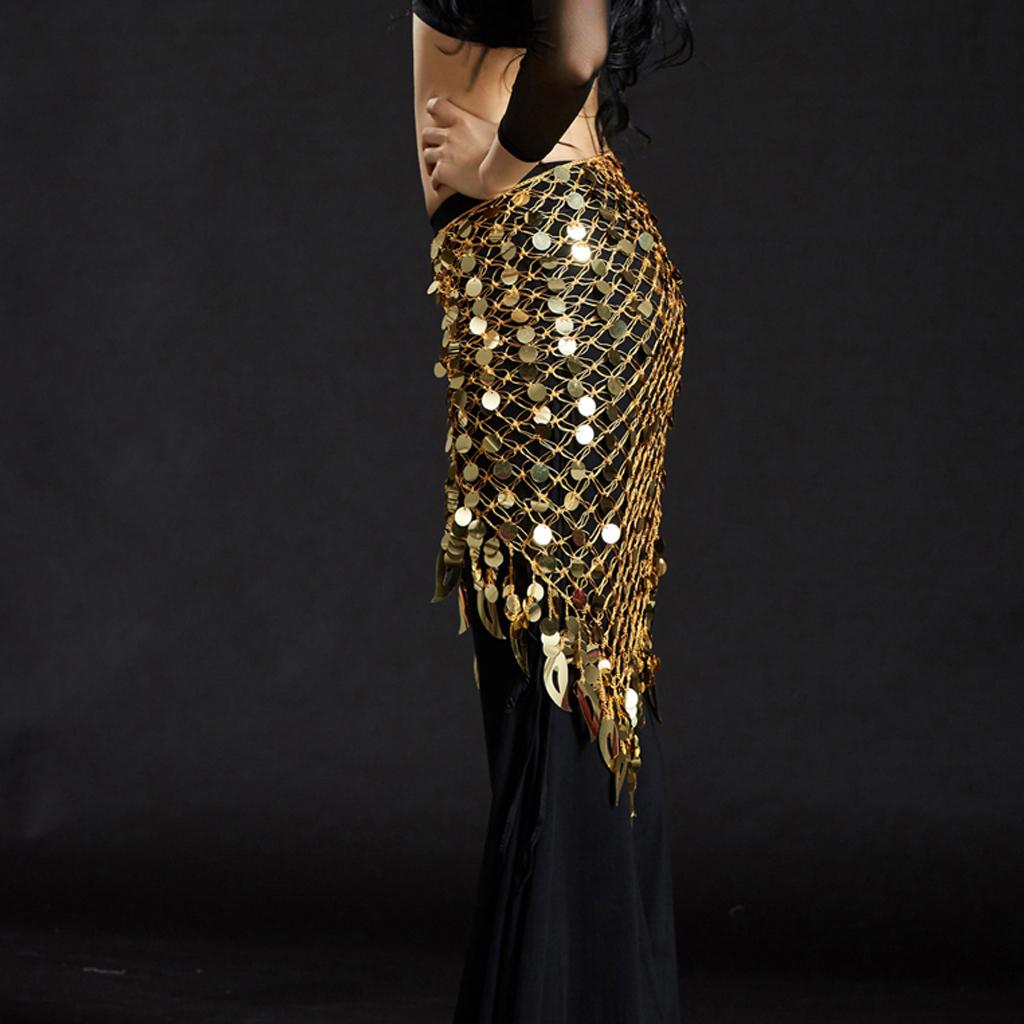 Women's Mermaid Belly Dance Scarf Sequins Mesh Triangle Hip Scarf Skirt Wrap