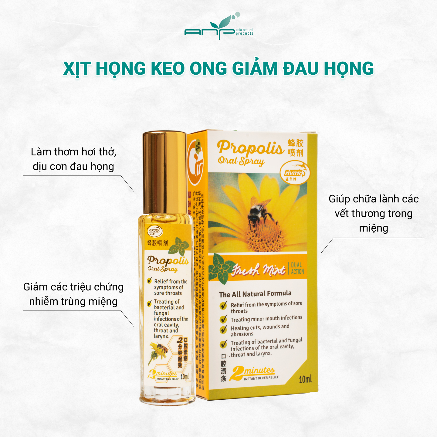 Xịt Họng Keo Ong Propolis Oral Spray Giảm Đau Họng, Giảm Các Triệu Chứng Nhiễm Khuẩn Trong Thanh Quản 12ml