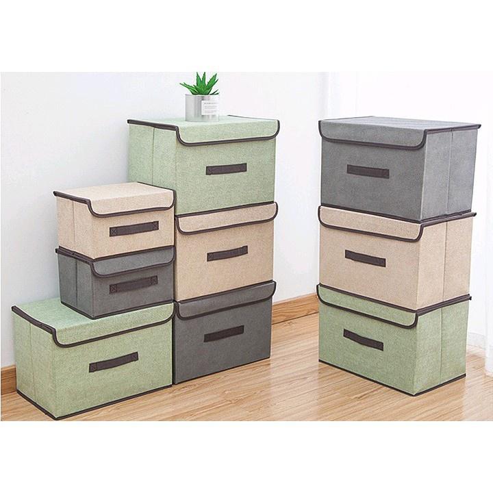 SALEcombo 2 hộp túi vải đựng đồ thùng đựng quần áo đồ lót đồ chơi đa năng bằng vải cứng,có nắp không cần tủ