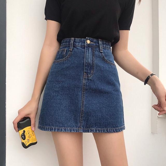 Chân Váy Jeans Phối Viền Nổi Bật