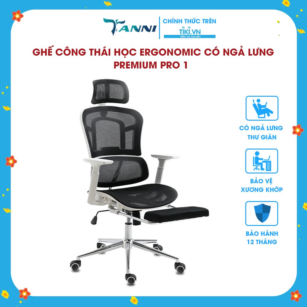 Ghế Xoay Văn Phòng Công Thái Học Cao Cấp Có Ngả Lưng TANNI Premium V3, Ghế Xoay Ngồi Làm Việc Ergonomic Nhập Khẩu