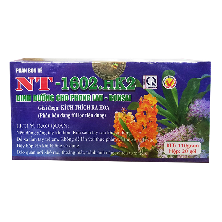 Phân bón rễ NT.1602.HK2 (110g/hộp - 20 gói túi lọc) | Giai đoạn kích thích ra hoa | Chuyên dùng cho phong lan - bonsai