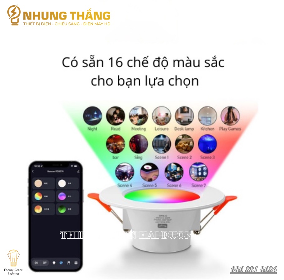 Đèn LED Downlight Âm Trần DL-607 - Điều Khiển Qua APP Điện Thoại TUYA , Bluetooth - Khoét Lỗ 70-80mm - 16 Triệu Màu - CÓ VIDEO