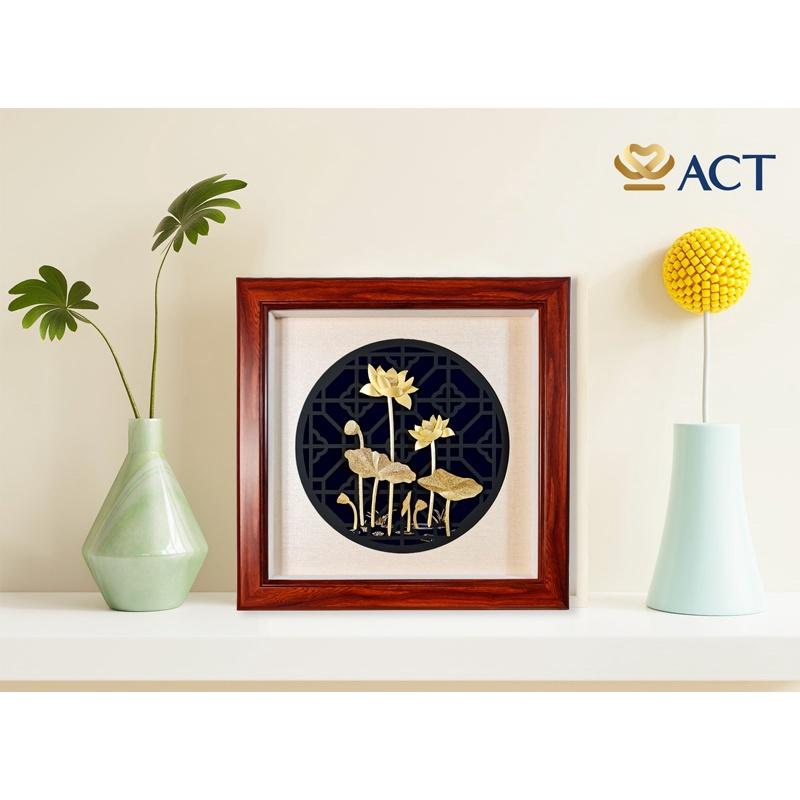 Quà tặng Tranh Hoa Sen dát vàng 24k ACT GOLD ISO 9001:2015