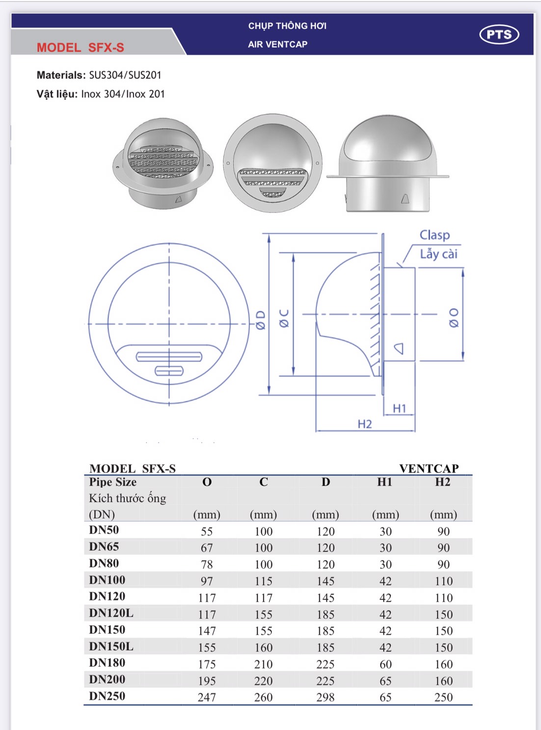 Chụp thông hơi – Air Ventcap DN50 Lắp cho ống D60