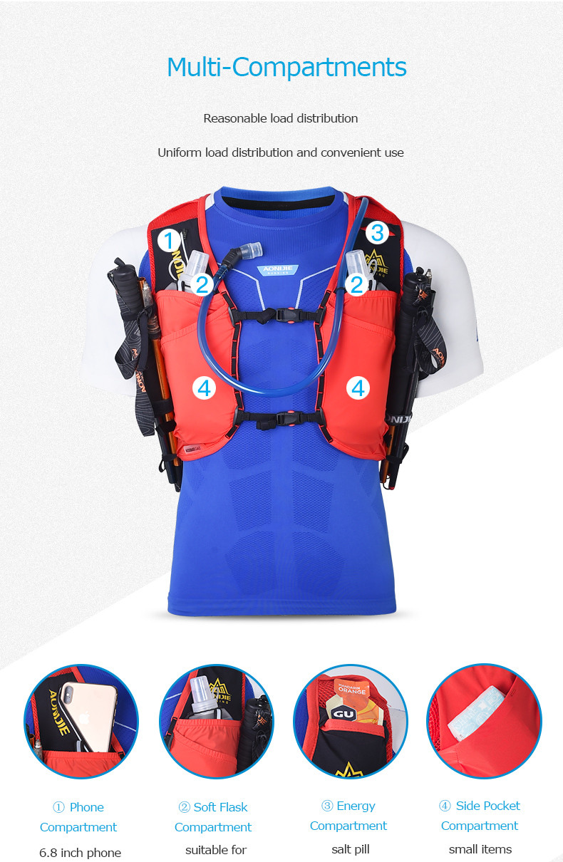 Balo Vest Nước Chạy Bộ, Chạy Trail Aonijie C958 - Siêu Thoáng Khí, Nhỏ Gon