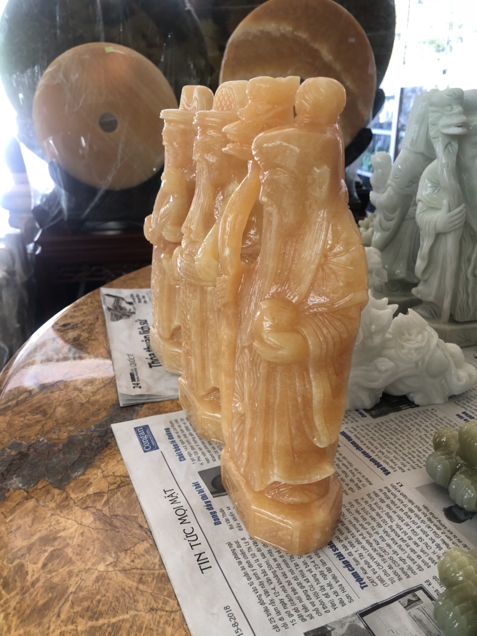 Bộ tượng Tam Đa Phúc Lộc Thọ đá ngọc hoàng long - Cao 25 cm