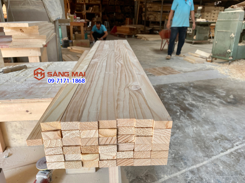 Thanh gỗ thông 3cm x 1,5cm x dài 1m + láng mịn 4 mặt