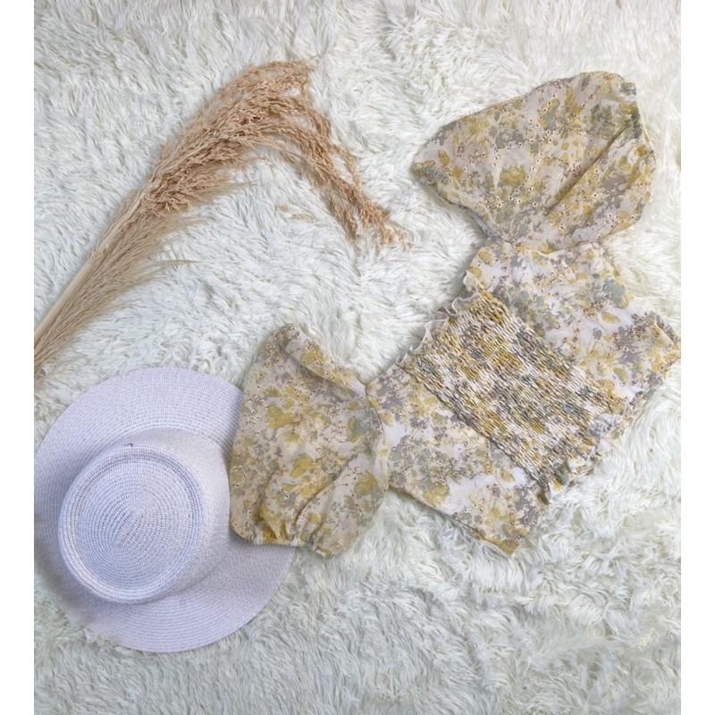 áo croptop nhún ngực tay phồng - AUDREY STUDIO