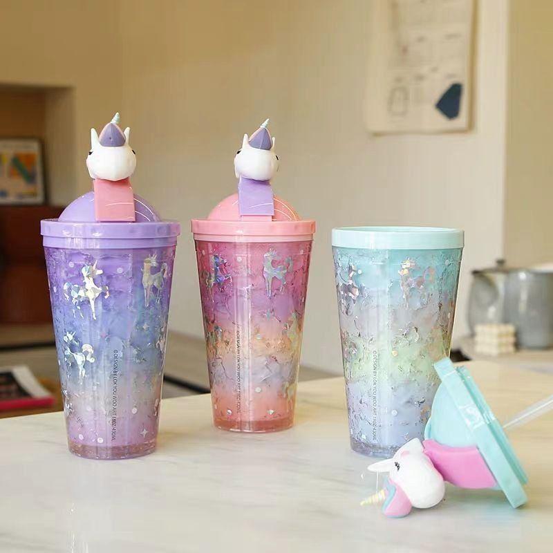 LY GIỮ NHIỆT 2 LỚP HÌNH UNICORN CÓ ỐNG HÚT DẺO