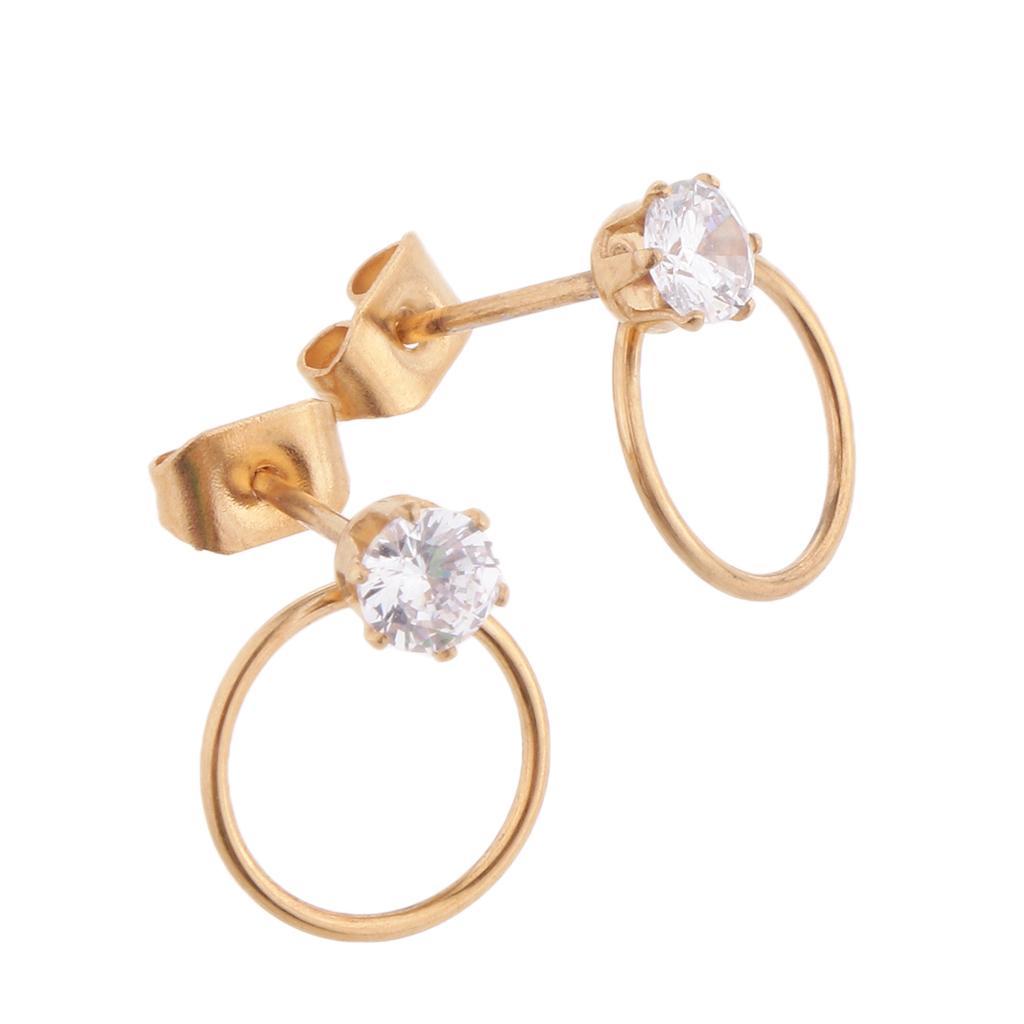 2-7pack Women Stylish Round Ring Rhinestone Stud Earrings Ear Studs Earring Gold