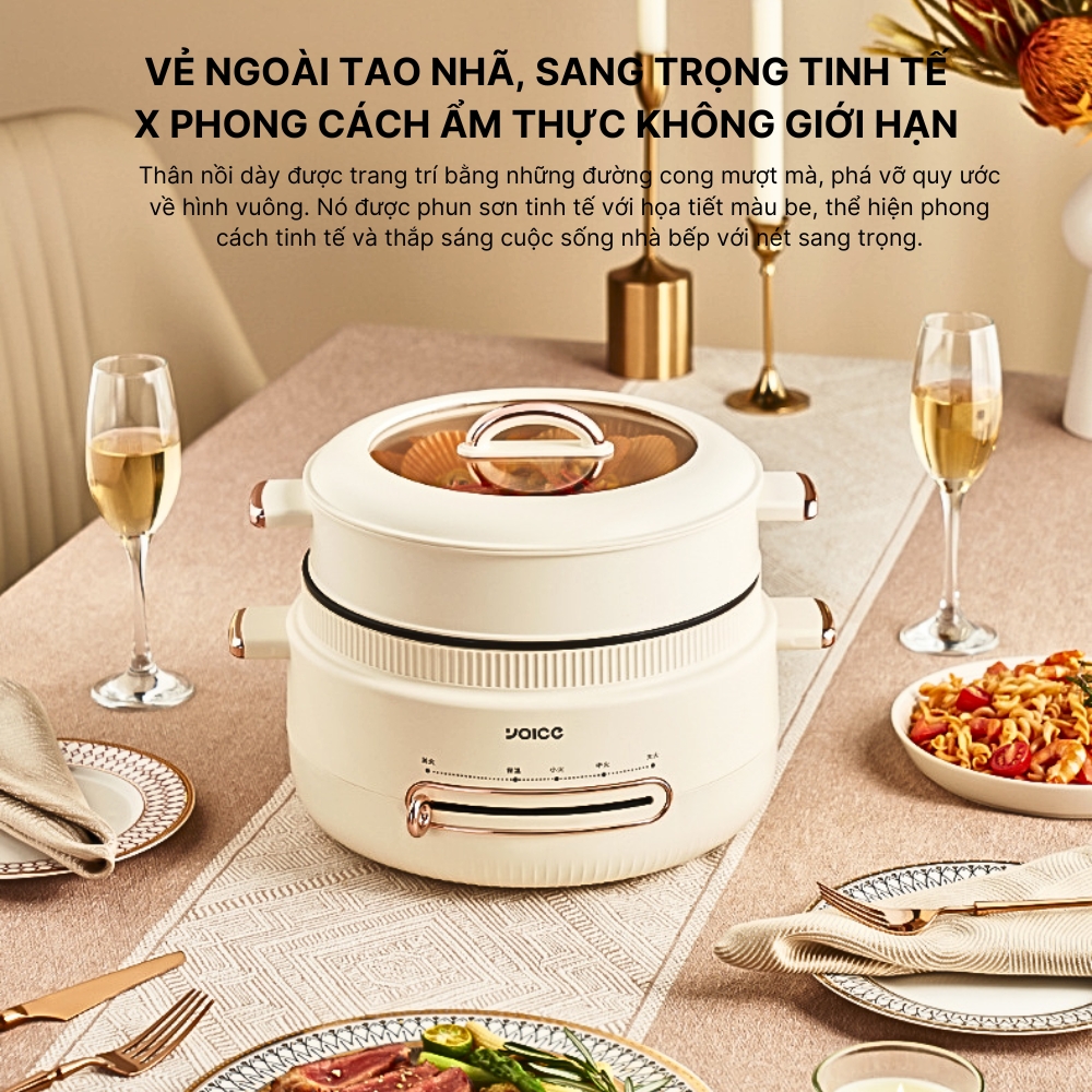 Nồi lẩu điện đa năng YOICE dung tích lên đến 4l, sử dụng nấu lẩu, chiên, xào, luộc, hấp, độ bền cao -YDHG16 - HÀNG CHÍNH HÃNG