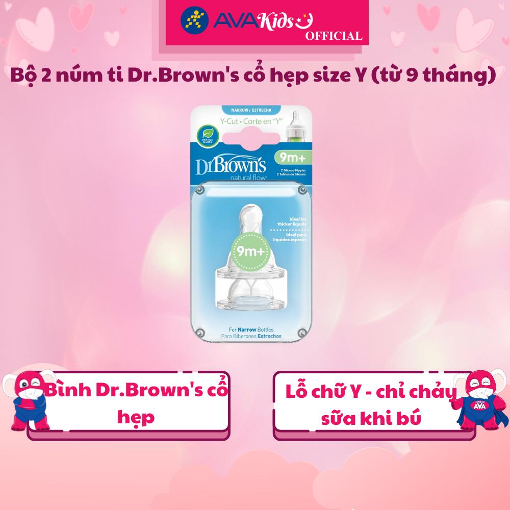 Bộ 2 núm ti Dr.Brown's cổ hẹp size Y (từ 9 tháng) - Hàng Chính Hãng