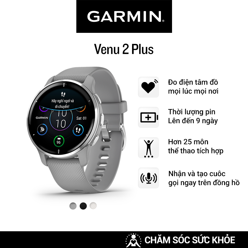 Đồng Hồ Thông Minh Garmin Venu 2 Plus GPS (Powder Gray/Ivory/Black) - Hàng Chính Hãng