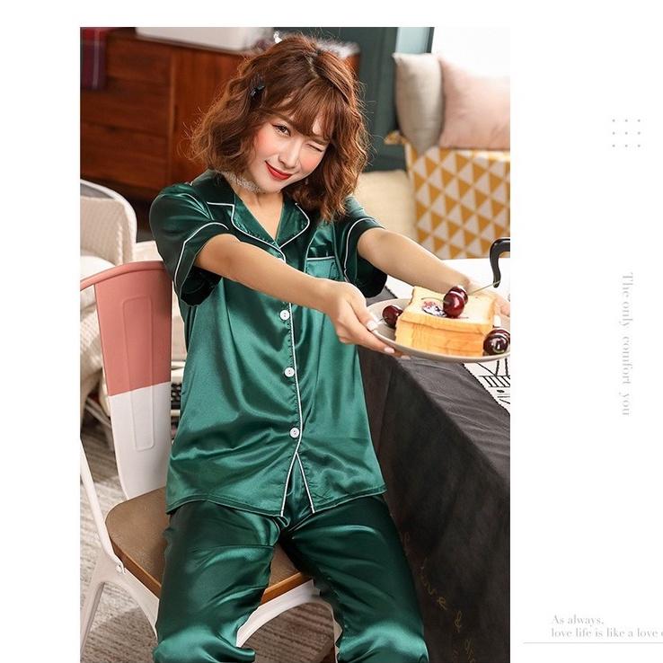 Bộ pijama nữ lụa bận nhà phong cách hàn quốc đơn giản nhiều màu BK05