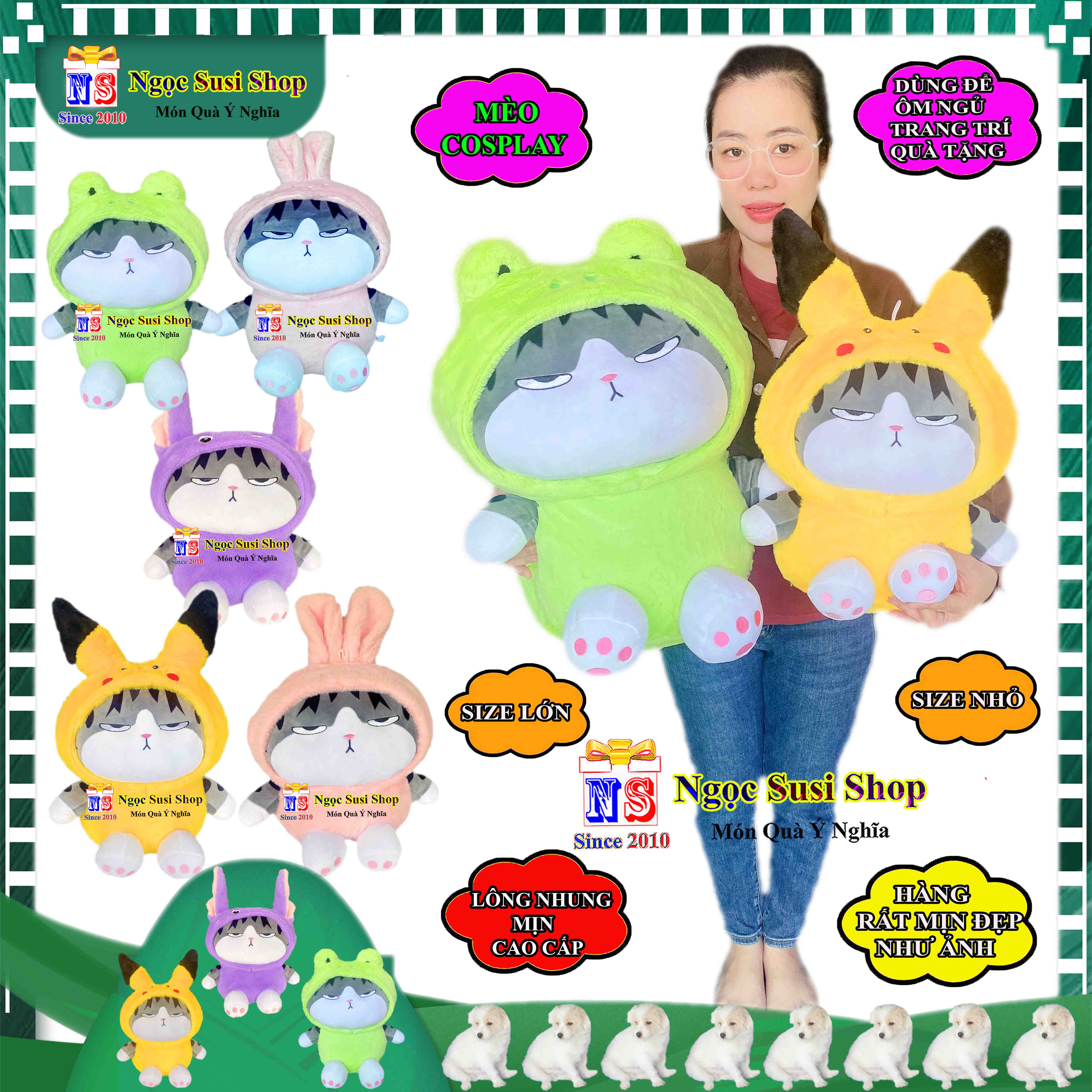 GẤU BÔNG HÌNH CON MÈO COSPLAY SIÊU MỀM MỊN CAO CẤP ÔM NGỦ DÙNG LÀM QUÀ TẶNG TRANG TRÍ