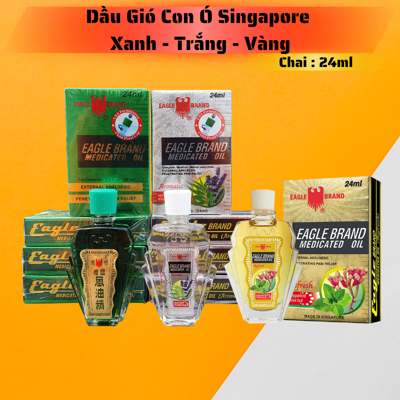 Dầu Gió Con Ó Singapore  Xanh - Trắng - Vàng Chai 24ml