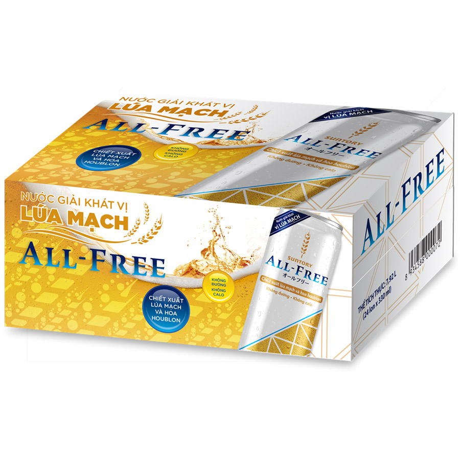 Thùng 24 Lon Nước Giải Khát Vị Lúa Mạch ALL-FREE (330ml/Lon)